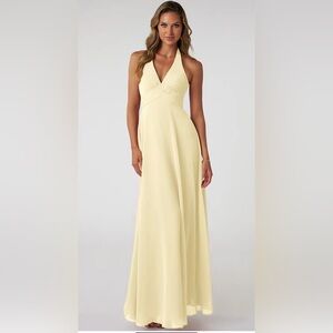Azazie Tessie Lemon Sorbet A-Line V-Neck Pleated Chiffon Dress Size 4